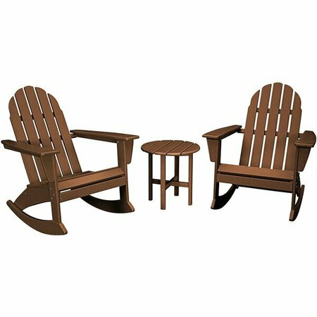 POLYWOOD Vineyard Teak Patio Set with Side Table and 2 Adirondack Rocking Chairs 633PWS4081TE